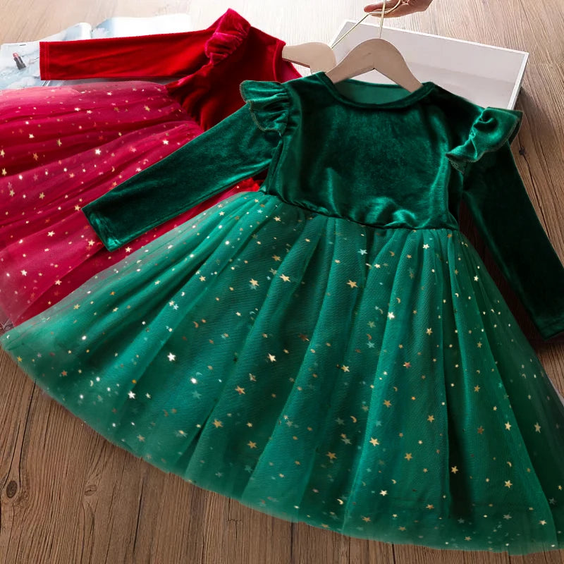 Christmas Girl Clothes for 3-8 Y Birthday Party Red Princess Dress Elegant Causal Sequin Kids Dress New Year Santa Claus Costume