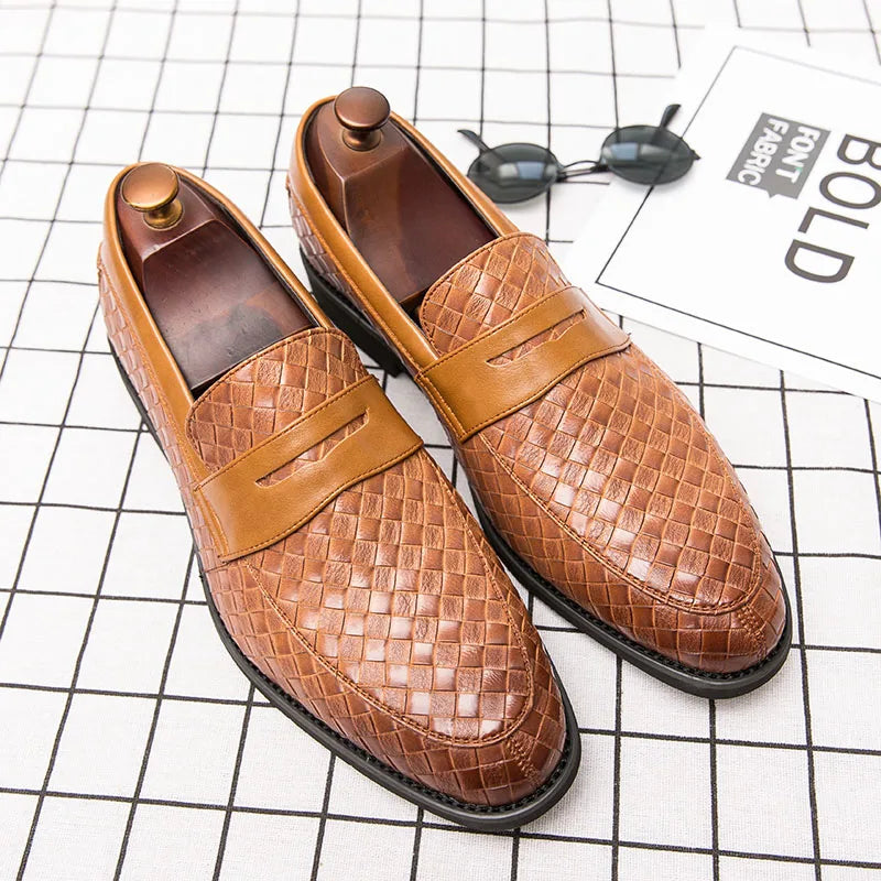 Fashion Plaid Men Loafers Slip On Dress Shoes For Men Formal Social Shoe Male Leather Footwear Zapatos De Hombre Elegantes