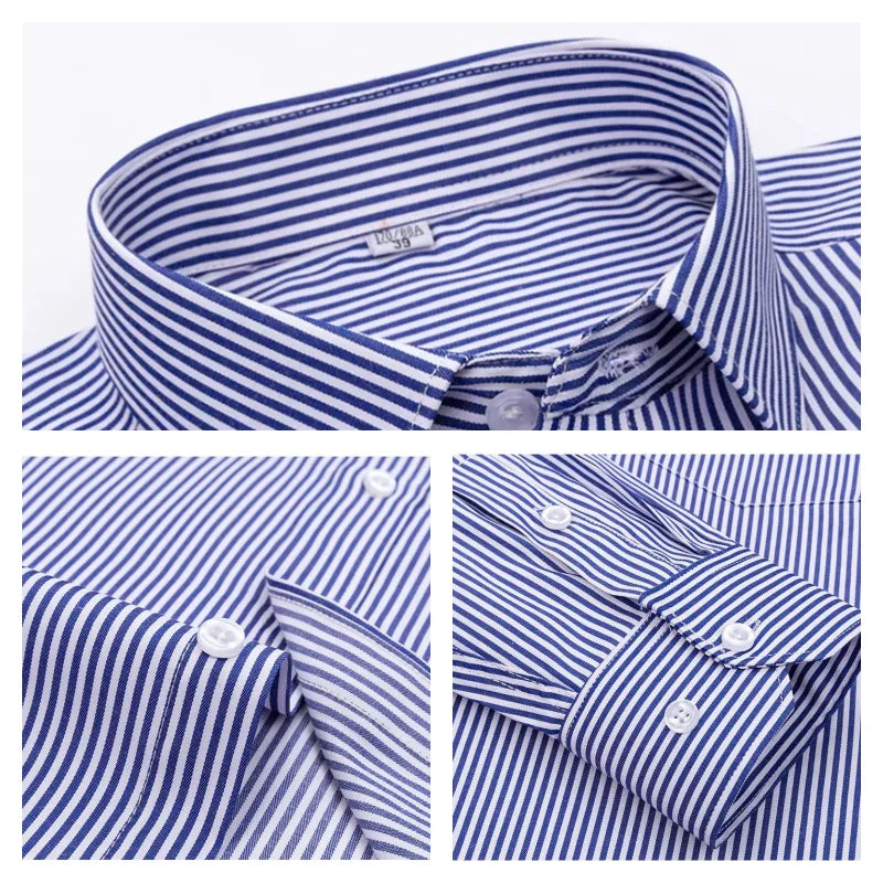 Men's Formal Shirt Long Sleeve S~8XL Oversized Office Solid Color Striped Anti-wrinkle Non-ironing Fashion Business White Shirts