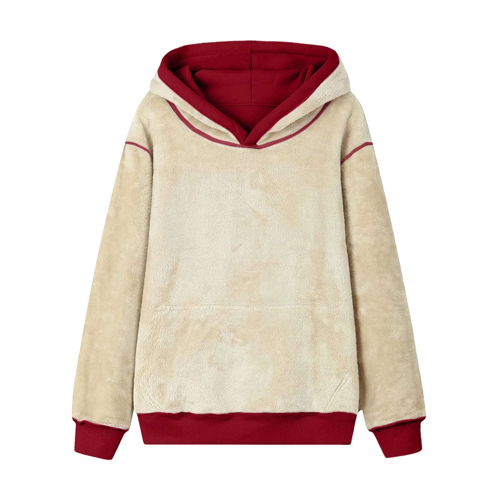 Harajuku Sweatshirt Hoodie Thickened Hooded Solid Color Winter Clothes Women Padded Warm Pullover Sweater Tops Drawstring Coat