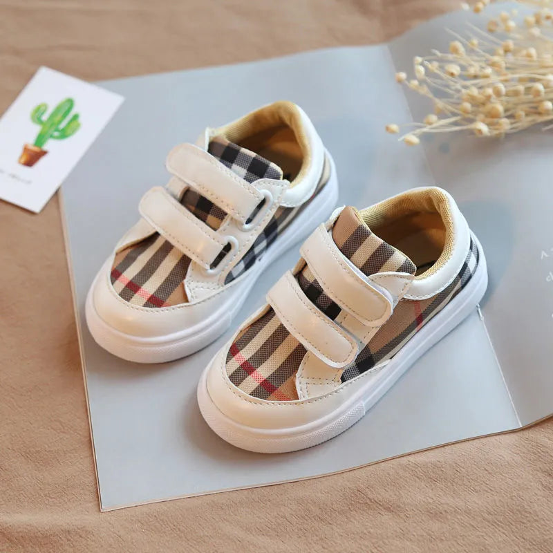 Toddler Boys Sneakers Fashion Plaid Canvas Shoe Lightweight Casual Shoes PU Patchwork Girls Skate Shoes Camp Style Kids Sneakers