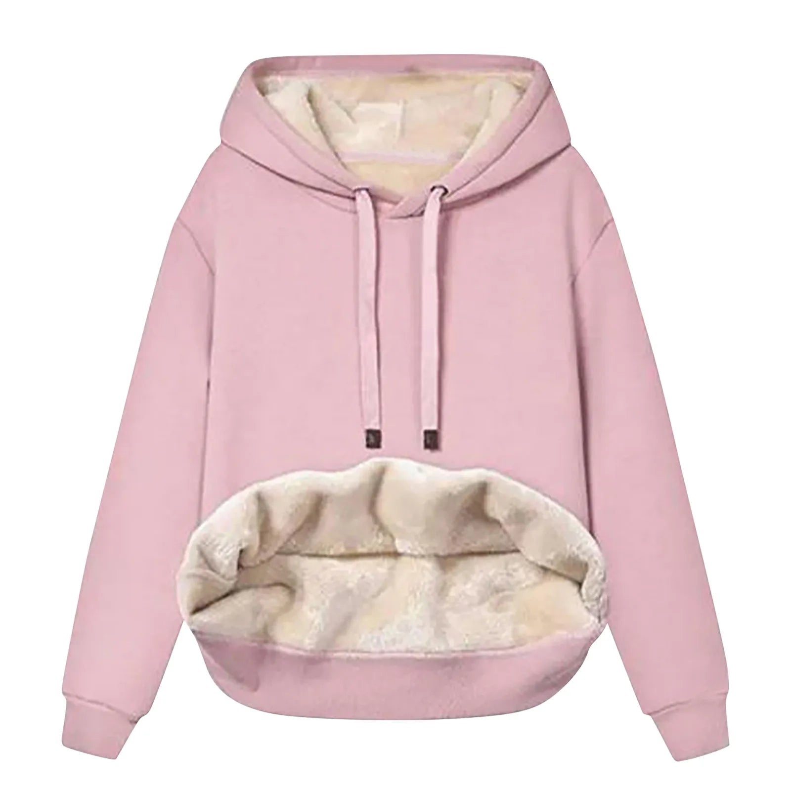 Harajuku Sweatshirt Hoodie Thickened Hooded Solid Color Winter Clothes Women Padded Warm Pullover Sweater Tops Drawstring Coat