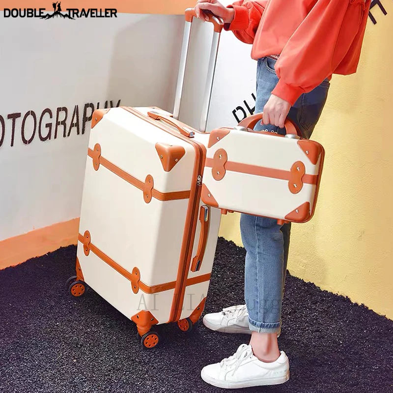 Travel Belt Korean Retro Women Rolling Luggage Sets Spinner ABS Students Travel Bags 20 inch Cabin password Suitcase on Wheels