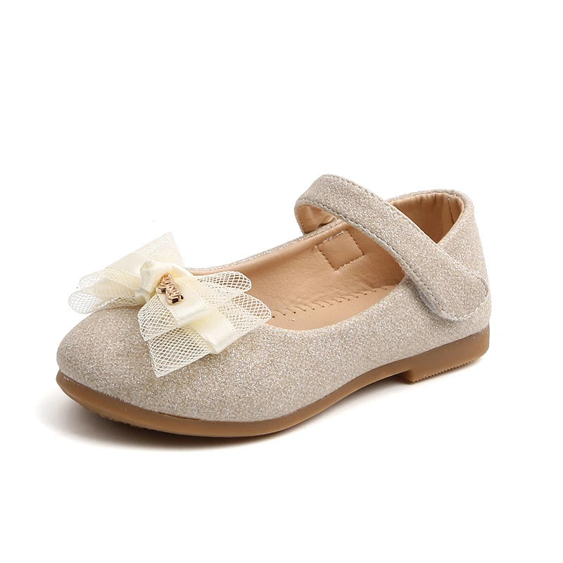 Girls PU Leather Shoes Kids Children Princess Lace Bowknot Sparkling Shoes Spring Autumn Baby Casual Party Flats