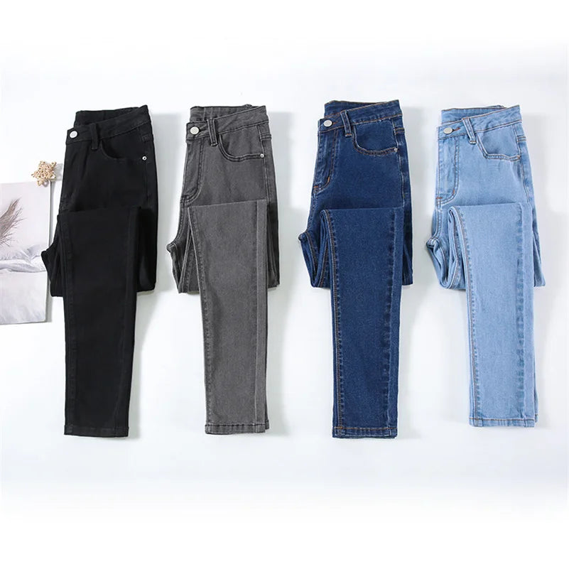 Women Stretch Jeans Lady Slim Skinny Pencil Jeans High Waist Vintage Pants Girls Leggings Straight Leg Korea Fashion Trousers