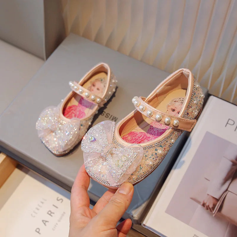 New Sparkly Princess Shoes Lovely Girl Sandals Bow Tie Platform Party Shoes Comfortable Shoes for Girls Sandalias Size 23-34