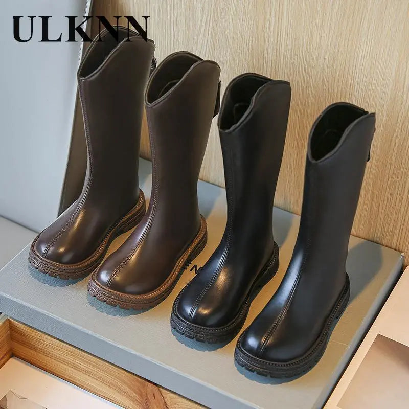 Girls Thigh-high Boots 2023 Kid's Period Brown Shoes New Children's Soft Bottom Black Boots Cuhk Child Celebrity Boats