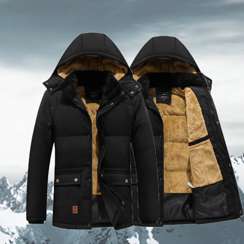 Winter Windproof Men Coat Warm Thicked Plush Jacket Fashion Hooded Outdoor Jacket Classic Parkas Cold-Proof Male Clothes Outwear