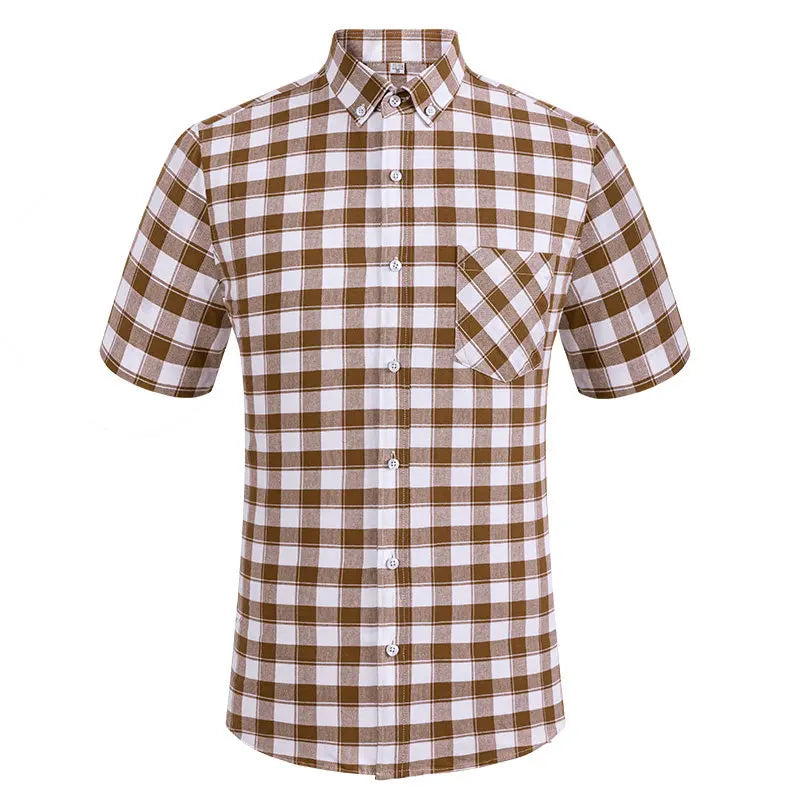 Summer Short Sleeve Shirts for Men 100% Cotton Shirt Soft Oxford Tops Striped Plaid Clothes White Shirt Social Slim Fit Dress