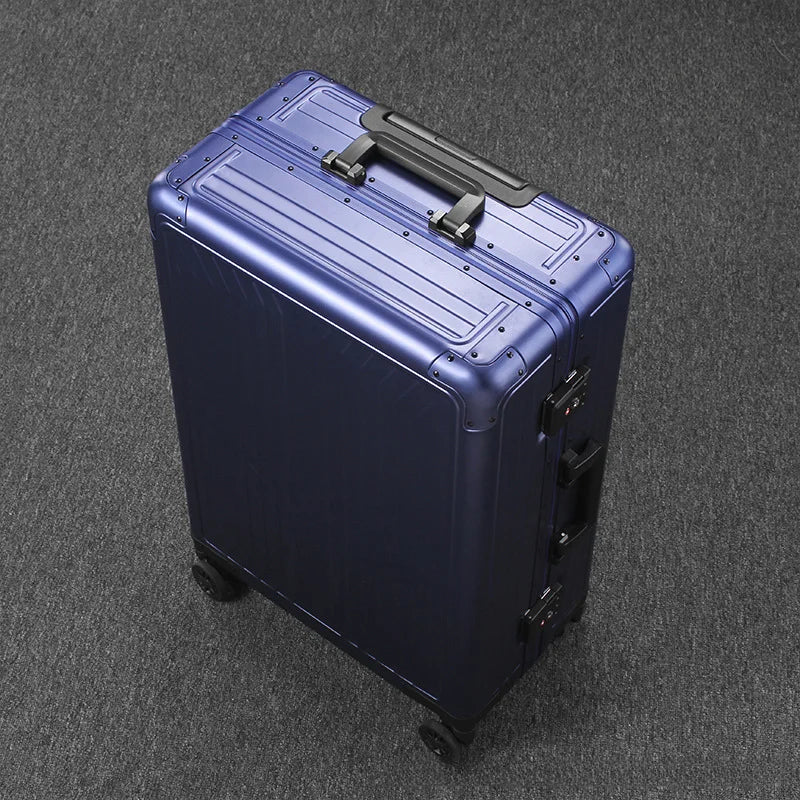 2023 All aluminum travel suitcase on wheels combination lock rolling luggage case Men's Business large size luggage Hand luggage