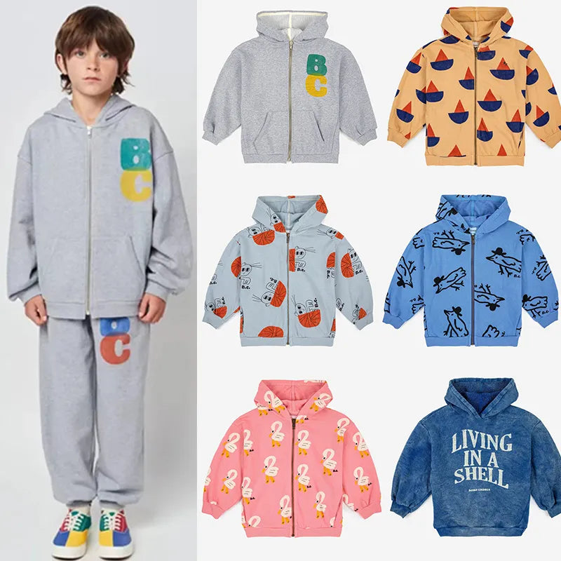 2023 New Baby Boys Sweatshirts Set Long Sleeve Boy Hoodies Children's Sweater Bobo Tops Clothes Print Outwear For Kids Girls