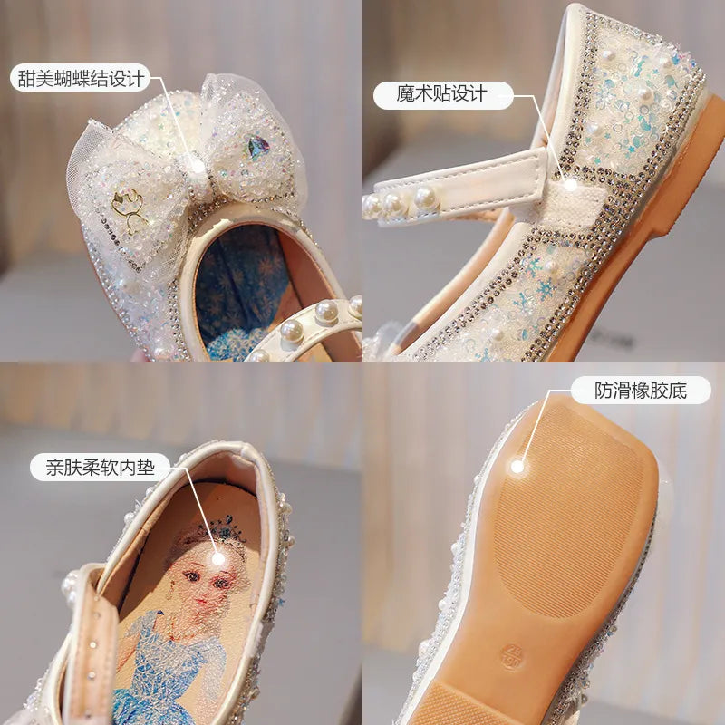 New Sparkly Princess Shoes Lovely Girl Sandals Bow Tie Platform Party Shoes Comfortable Shoes for Girls Sandalias Size 23-34