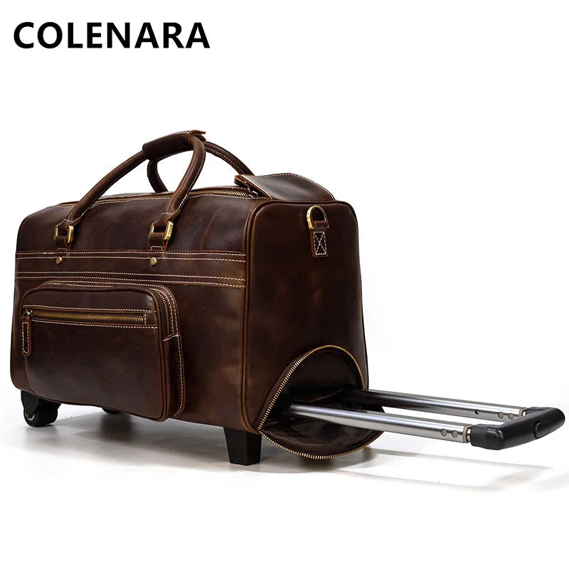 COLENARA 22" Inch New Suitcase Men's Leather Retro Trolley Case Large Capacity Business Handbags with Wheels Rolling Luggage