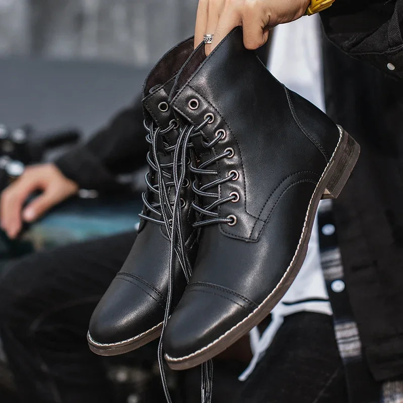 Men Fashion Boots Britsh Vintage Leather Shoes Men Boots Autumn Winter Design Plus Velvet Warm Men's Ankle Boots Zapatos Hombre