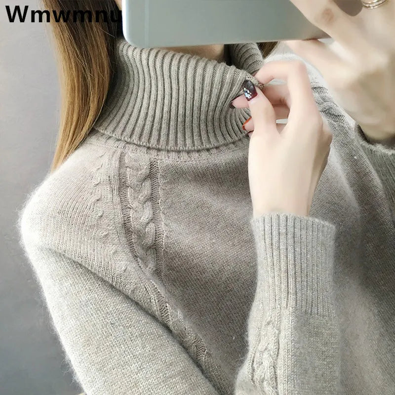 Women's Turtleneck Sweater Fall Winter New Loose Warm Knit Pullover Tops Candy Colors Knitwear Jumper Korean Soft Casual Poleras