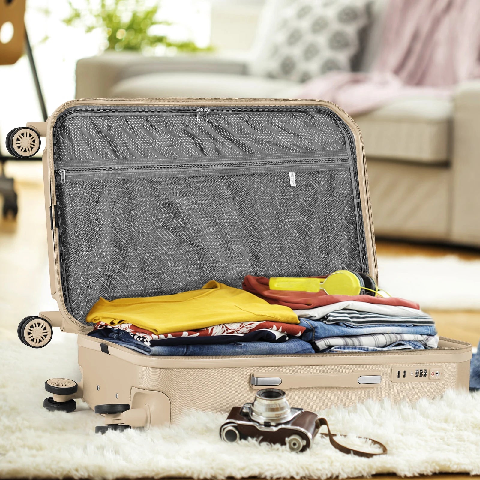 Luggage Set 5 Pieces Cosmetic Suitcase Travel Suitcase Suit Portable Boarding Luggage with 360 Degree Sipnner Wheels