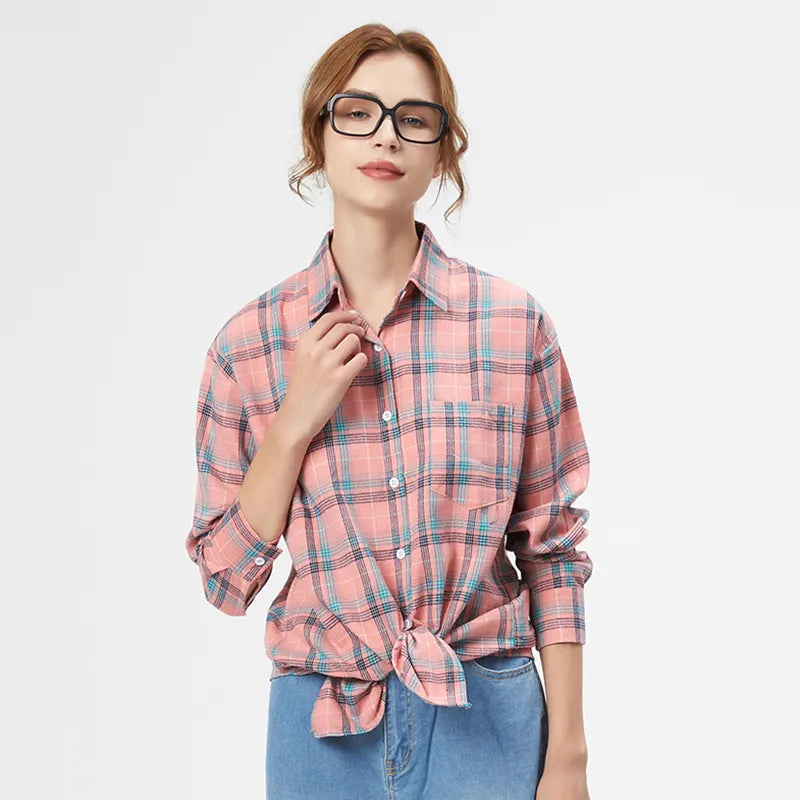 Loose Casual Style Women's Yellow Red Plaid Shirt 2023 New Womens Tops Large Size Long Sleeve Shirts Boutique Clothing