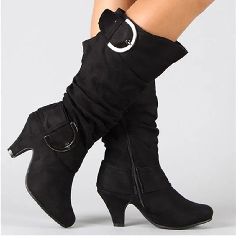 New Women High Heel Autumn Mid Calf Boots Female Zip Buckle Platform Sexy Spike Heels Plus Size Ladies Fashion Shoes