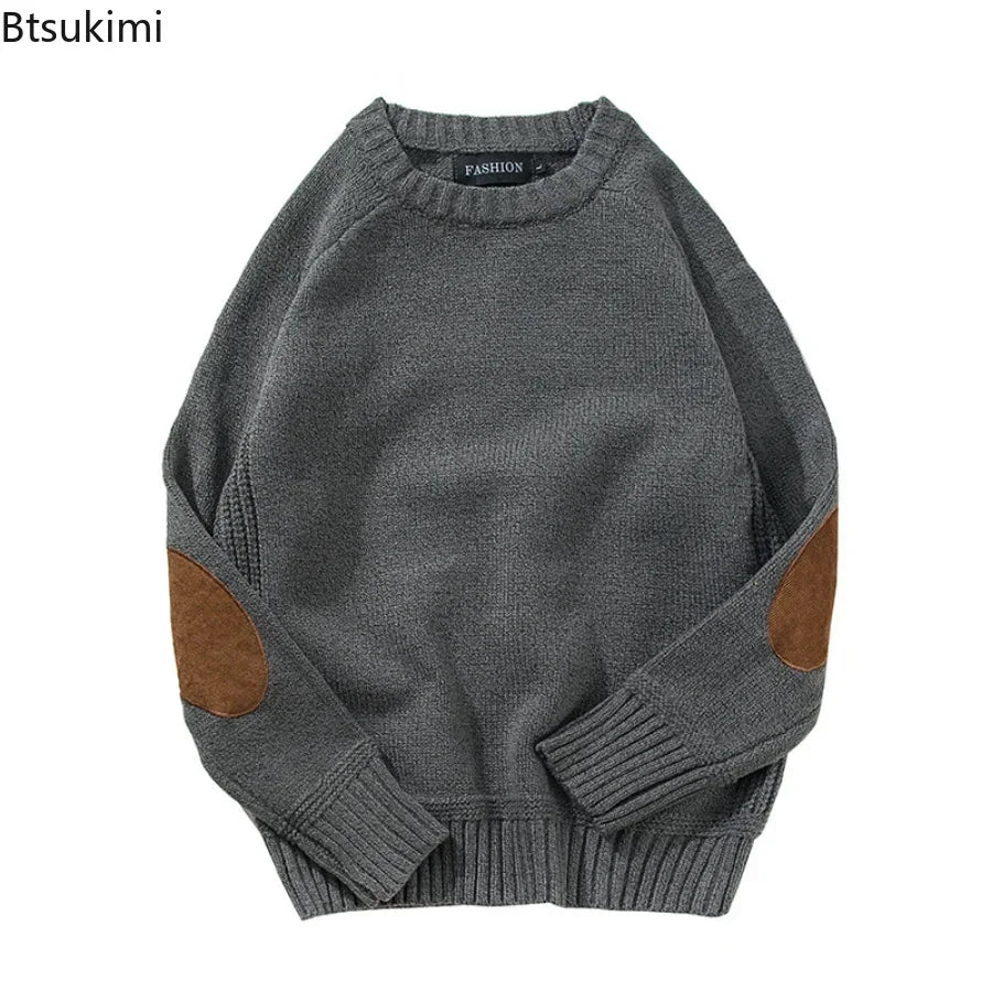 New 2023 Men's Warm Pullover Sweater Tops Fashion Patch Designs Knitted Sweater Men Harajuku Streetwear O Neck Causal Pullovers