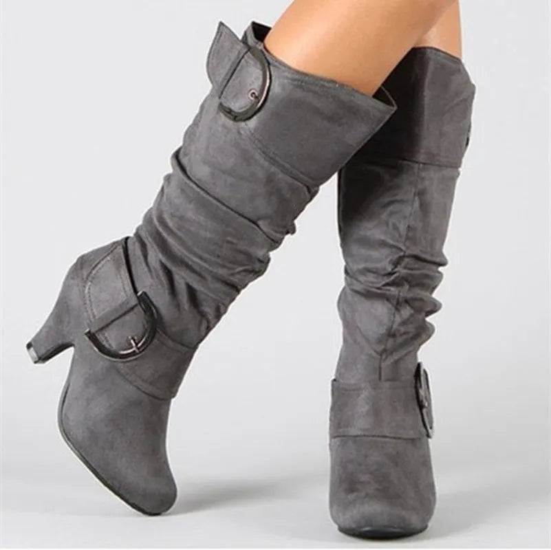 New Women High Heel Autumn Mid Calf Boots Female Zip Buckle Platform Sexy Spike Heels Plus Size Ladies Fashion Shoes