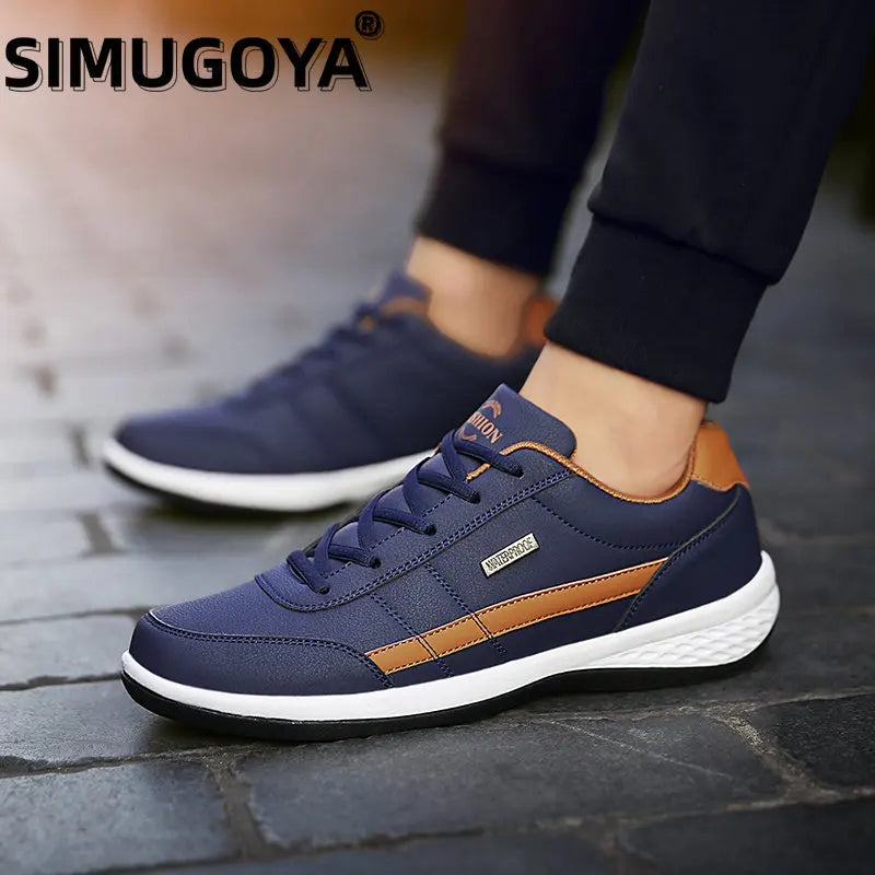 SIMUGOYA Men Sneakers Shoes 2023 PU Leather Casual Sports Shoes Breathable Lace Up Tennis Running Sneakers for Men Walking Shoes