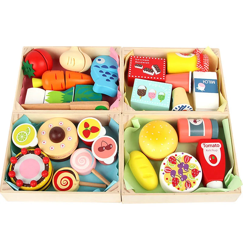 ZK20 Wooden Simulation Kitchen Toys Montessori Play House Series Cut Fruit Desserts Children Cut Vegetables Educational Toys