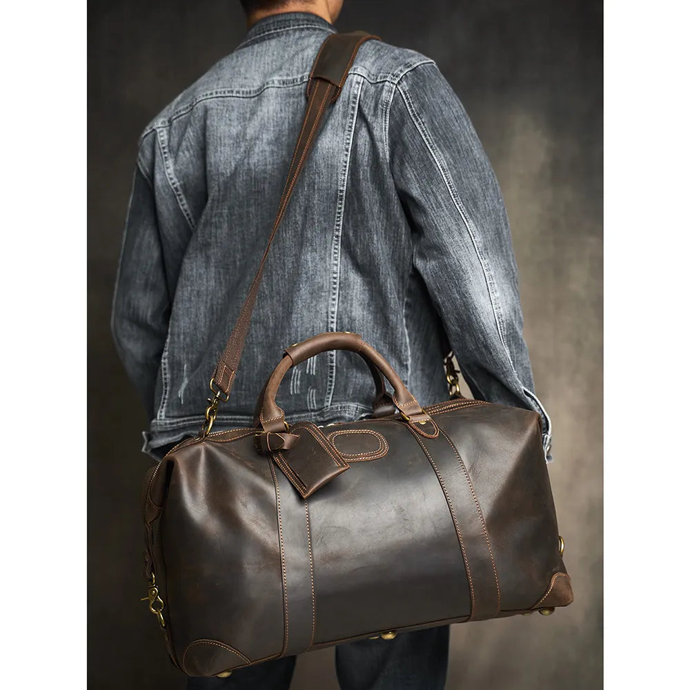 Travelling Handbags For Men Male Genuine Leather Duffle Bag Weekender Hand Bag For Man Anti Theft Men's Shoulder Bag For Travel