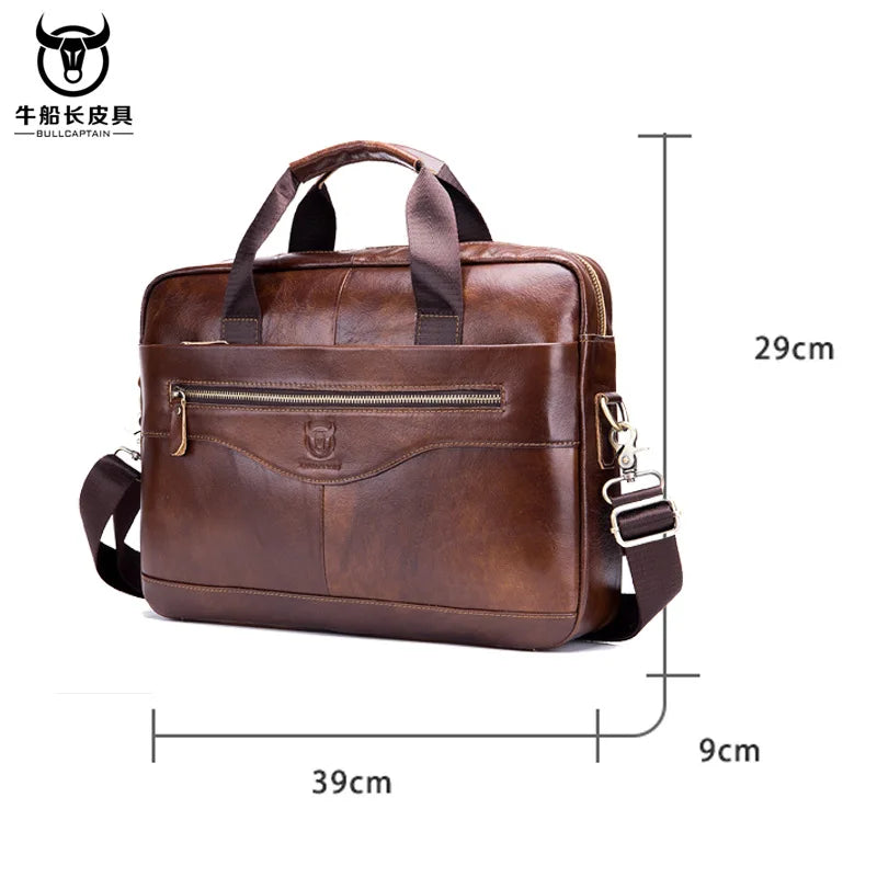 BULLCAPTAIN 2023 New Real Leather vintage men's messenger bag/casual Business bag Fashion cowhide male commercial briefcase