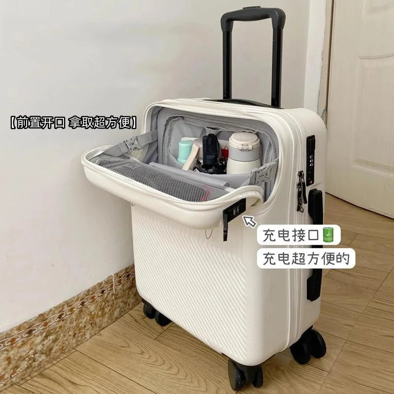 Front open suitcase expandable female luggage small 20 "boarding light pull rod leather case 24 travel case male student