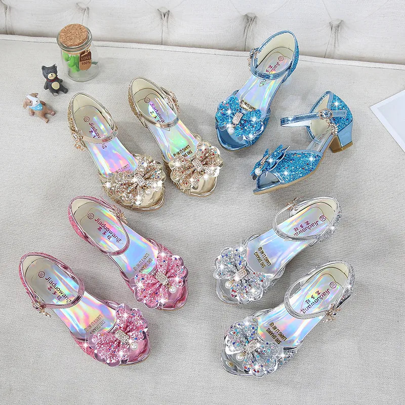 Princess Girls Party Shoes Children Sandals Colorful Sequins High Heels Shoes Girls Sandals Peep Toe Summer Kids Shoes CSH813