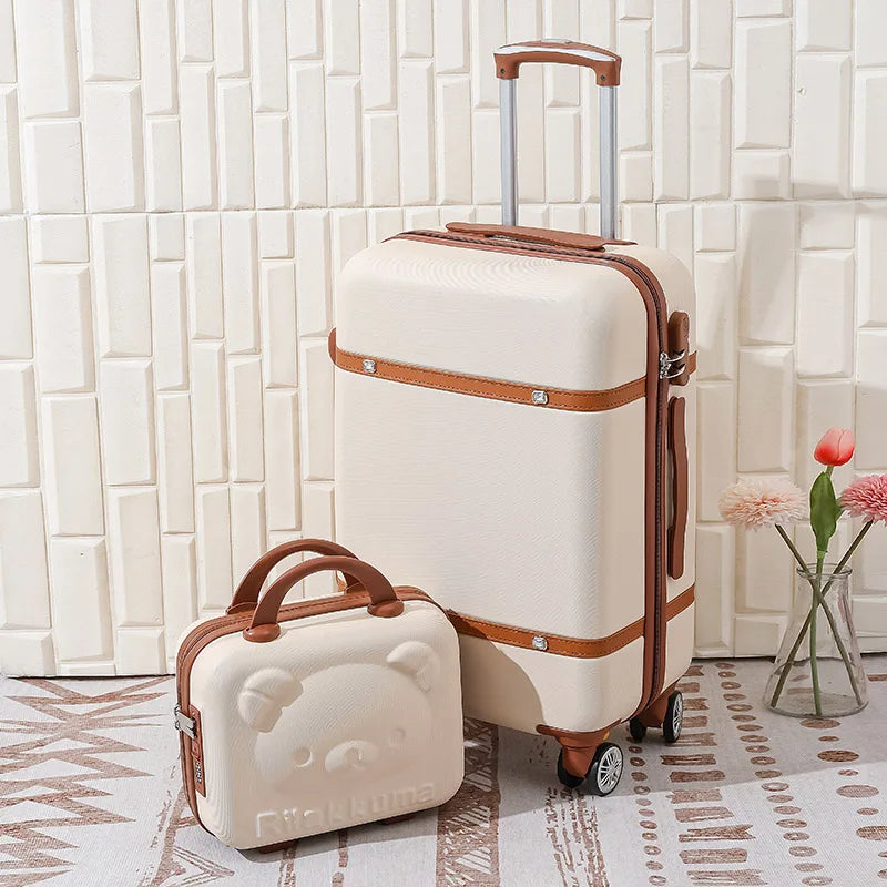 Rolling luggage set Women Fashion combination lock Travel Suitcase Set Universal Cosmetic bag Retro 2pcs Trolley Luggage Set