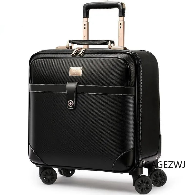 Brand Genuine Leather Roller Trolley Case Set Men Business Travel Luggage With Computer Bag Large Capacity Cabin Retro Suitcase