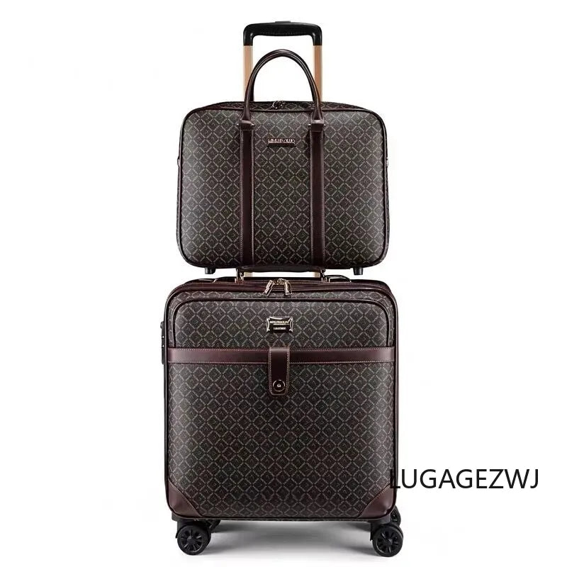 Men Business Leather Trolley Case With Computer Bag Women's Retro Travel Luggage Set High-quality Cabin Large Capacity Suitcase