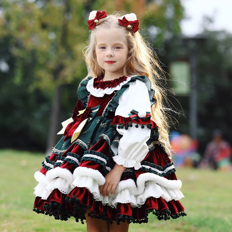 2023 New Christmas Gift Girls Christmas Velvet Lolita Lolita Princess Dress Children's Performance Costumes Daily Autumn Winter