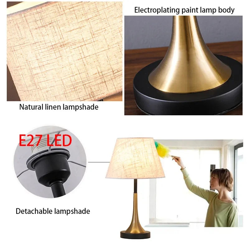 Table Lamp Modern Nordic E27 LED Creative Simplicity Cloth Desk Light Indoor Home Bedside Bedroom Livingroom Decoration Romantic