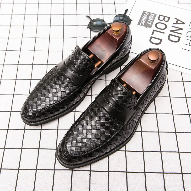 Fashion Plaid Men Loafers Slip On Dress Shoes For Men Formal Social Shoe Male Leather Footwear Zapatos De Hombre Elegantes