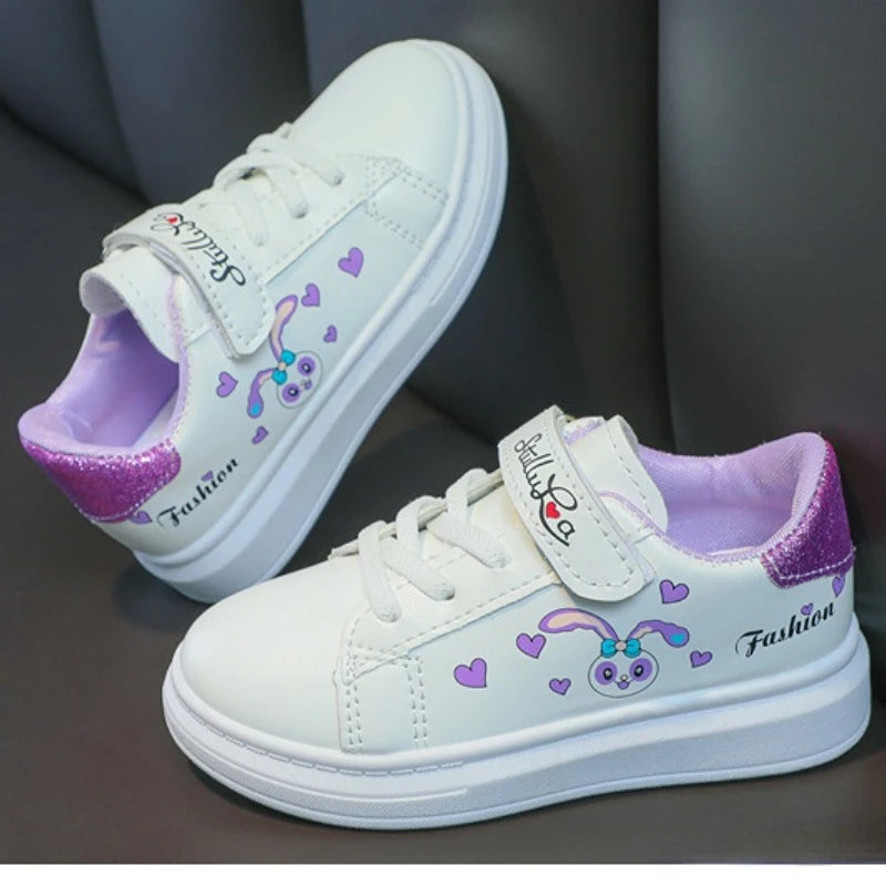 Disney Girls' White Shoes Spring Boys' Anti-skid Solid Soled StellaLou Shoes Thick Soles High Height Children's Shoes Size 26-37