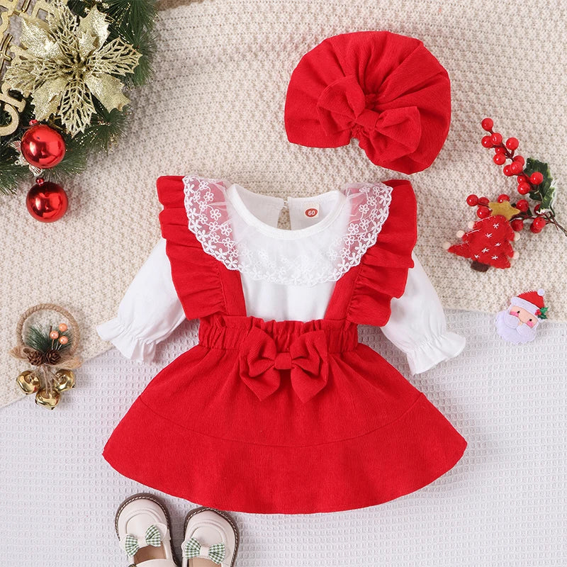 ma&baby 0-24M Christmas Newborn Infant Baby Girls Clothes Sets Xmas Costumes Outfit Long Sleeve Tops Plaid Skirt Hat D05