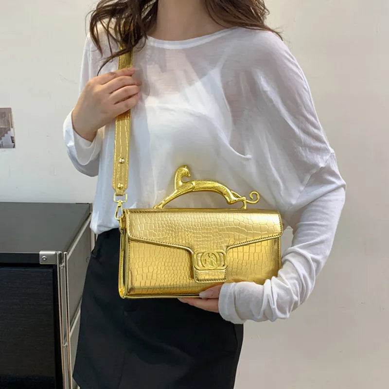 Luxury Quality Handbags For Women Patent Leather Crocodile Stone Pattern Ladies Shoulder Cross Body Bags leopard Metal Handle