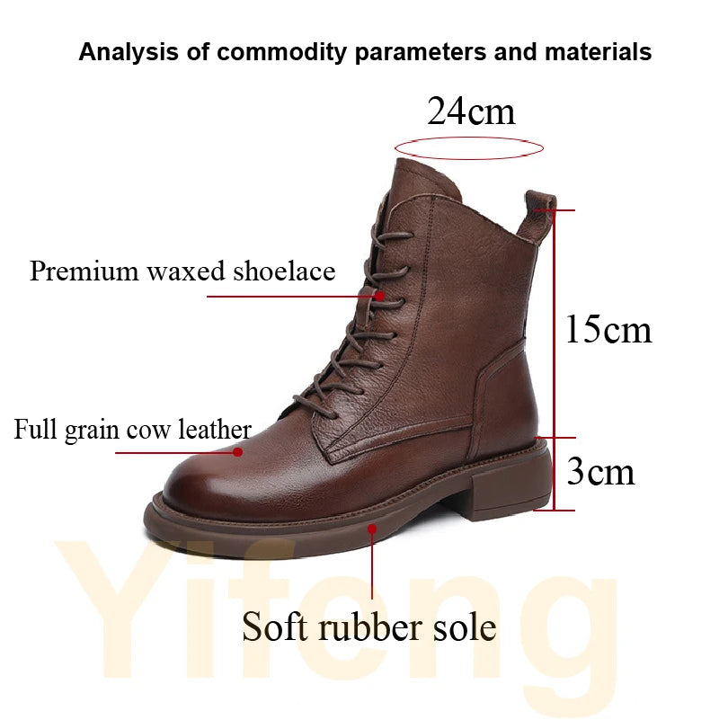 British Style Martin Boots Genuine Cowhide Women Cross Strap Side Zipper Flat Bottom Fashionable Thin Soft Comfortable Shoes