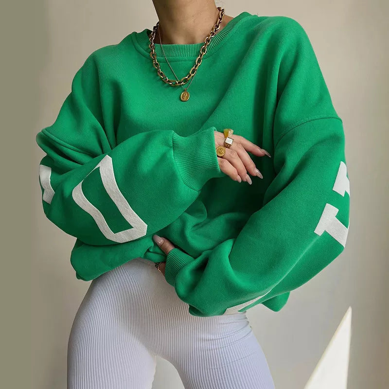 Puloru Oversized Pullover Tops for Women Autumn Winter Casual Streetwear Letters Print Long Sleeve Sweatshirts Loose Tops