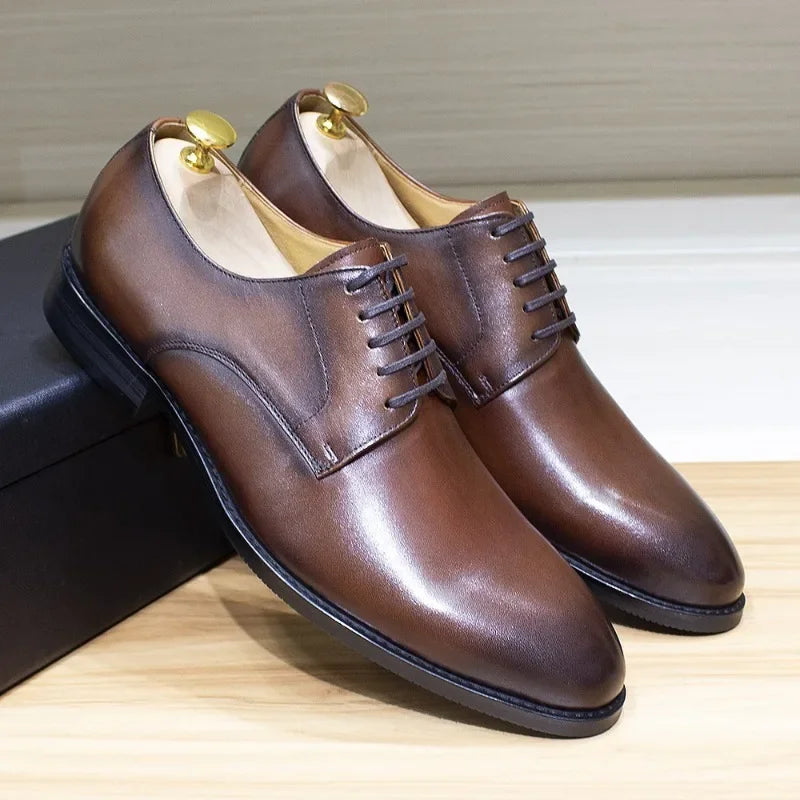 Classic Handmade Derby Shoes Men's Business Dress Cowhide Shoes Wedding Banquet Luxury Social Leather Shoes for Men Spring 2024