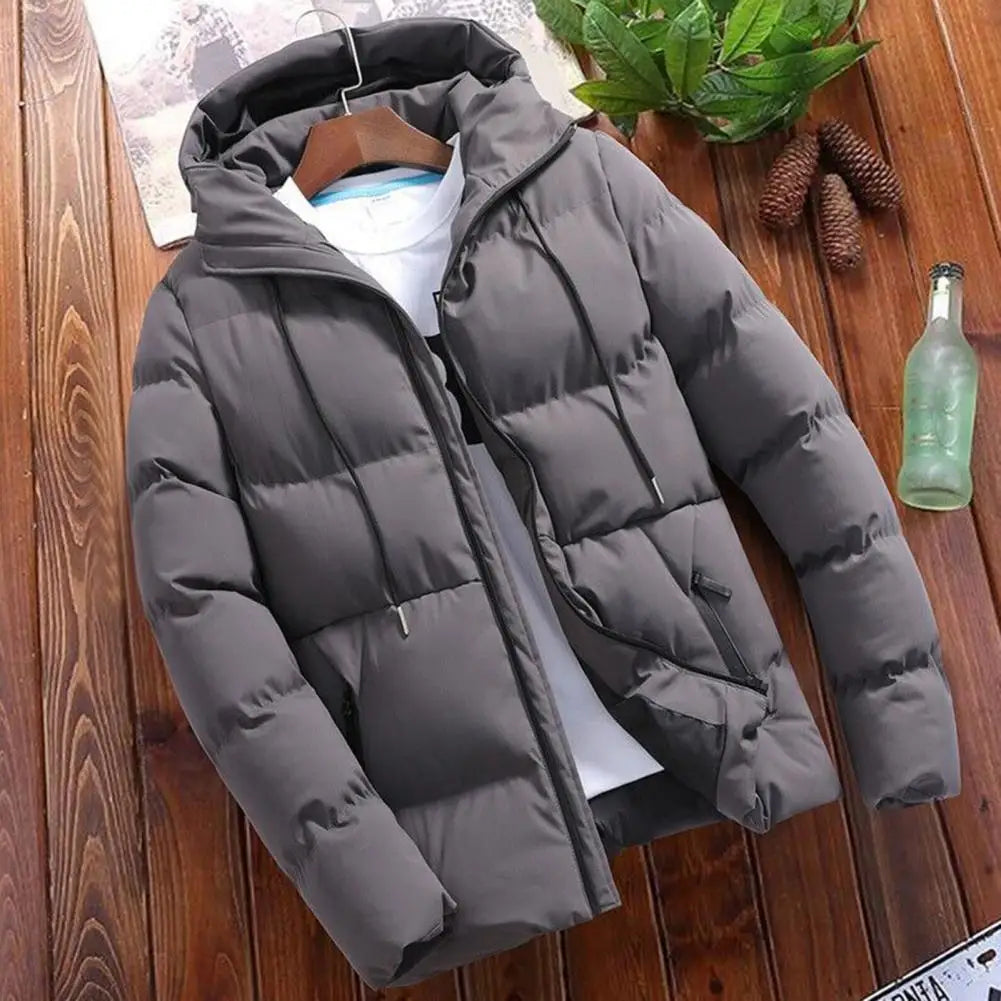 Winter Men Jacket Hooded Slim Fit Long Sleeve Drawstring Pockets Windbreaker for Daily Wear Winter Men's Thick Jacket Mens