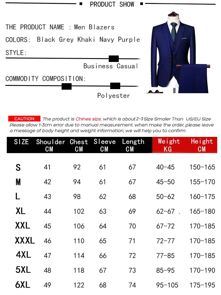 Wedding Suits For Men Elegant Blazers Set 3 Pieces Luxury Business Formal Vest Pants Full Coats 2022 Jackets Free Shipping