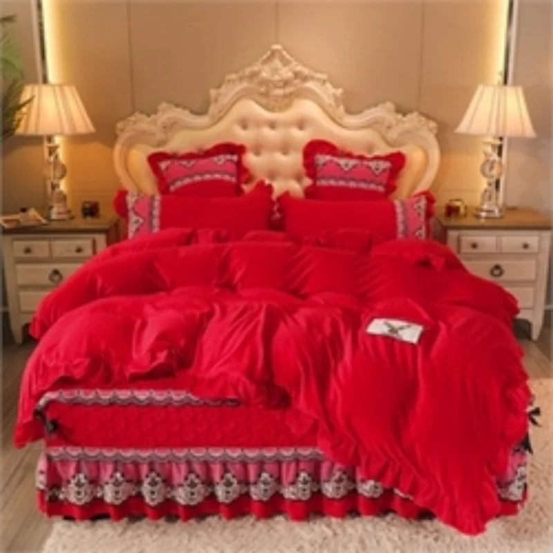 Free shipping bed skirt set European style bed skirt light luxury bed cover pillow cover Hualace bed set large size comforter