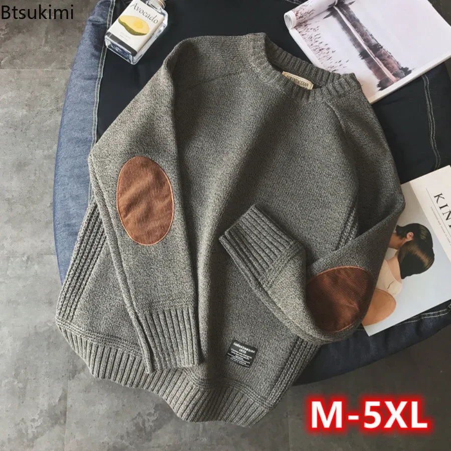 New 2023 Men's Warm Pullover Sweater Tops Fashion Patch Designs Knitted Sweater Men Harajuku Streetwear O Neck Causal Pullovers