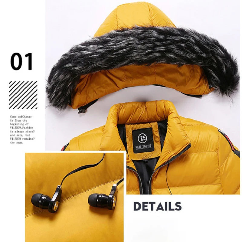 Winter Men Warm Hooded Parkas Jackets Mens Windbreaker Outwear Parkas Coats Men Autumn Detachable Hat Outfits Parkas Coats Male