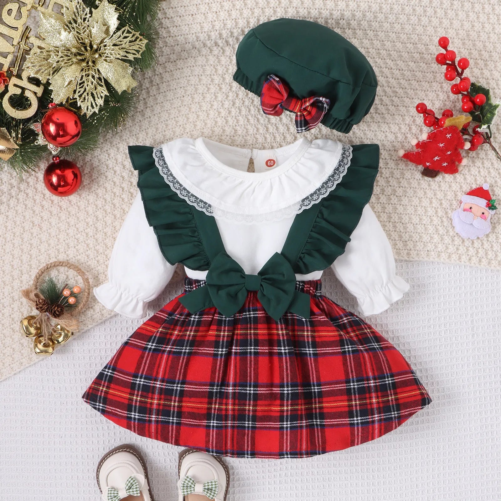 ma&baby 0-24M Christmas Newborn Infant Baby Girls Clothes Sets Xmas Costumes Outfit Long Sleeve Tops Plaid Skirt Hat D05