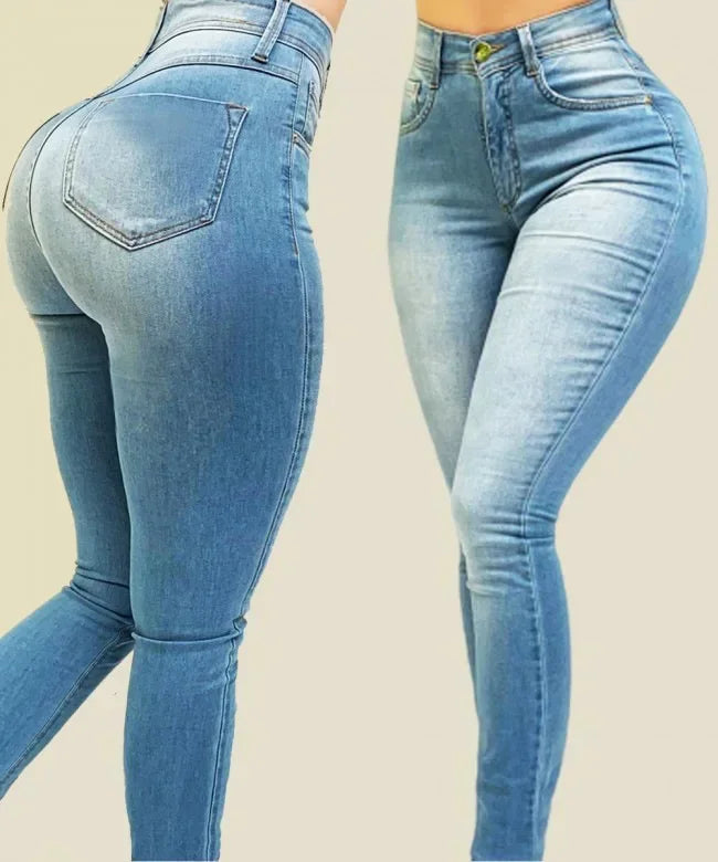 European and American Fashion Stylish and Comfortable Cotton Shaping Jeans High Waist Skinny Pants Women Jeans