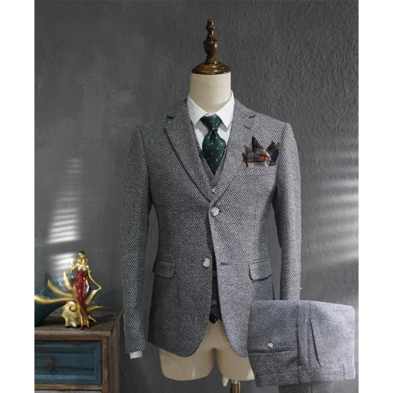 Casual Suit Men Suit Gray Business Formal Dress Suit Mens British Style Groom Wedding Suits Tuxedo 3-piece Traje Novio Pink